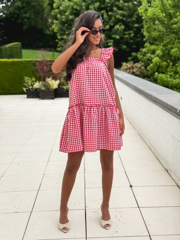 Robe courte à carreaux Cléonie - Rouge