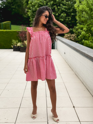 Robe courte à carreaux Cléonie - Rouge