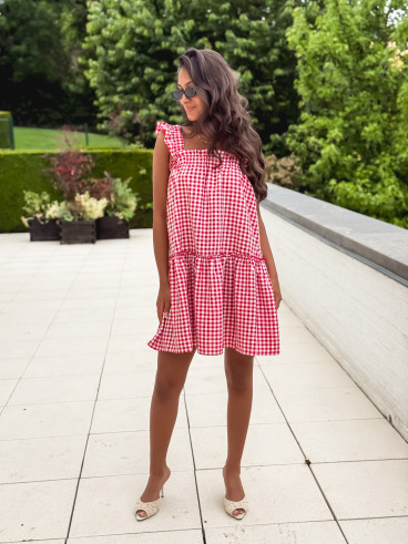 Robe courte à carreaux Cléonie - Rouge