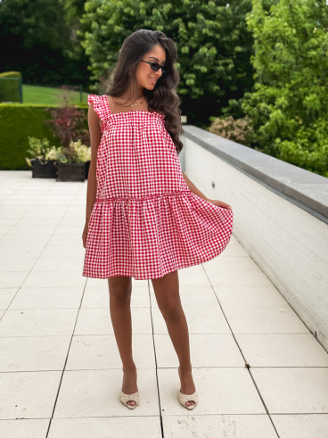Robe courte à carreaux Cléonie - Rouge
