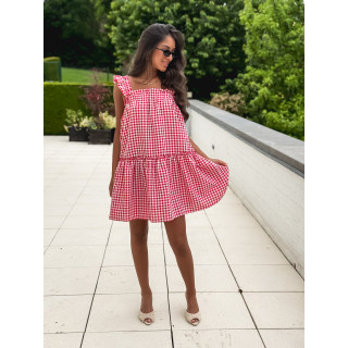 Robe courte à carreaux Cléonie - Rouge