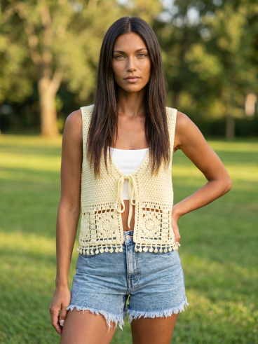 Gilet en crochet Pétunia - Jaune