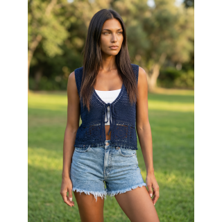 Gilet en crochet Pétunia - Bleu marine