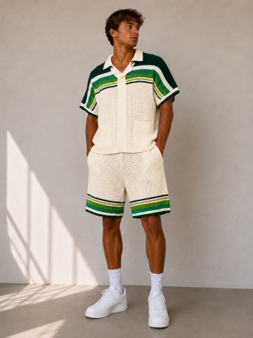 Ensemble en crochet Aelio - Ecru/Vert
