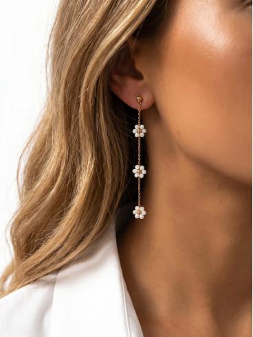 Boucles d'oreilles Marguerite - Doré/Blanc