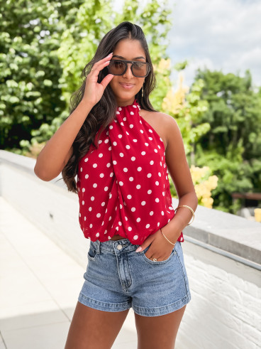 Blouse à pois Viviana - Rouge/Blanc