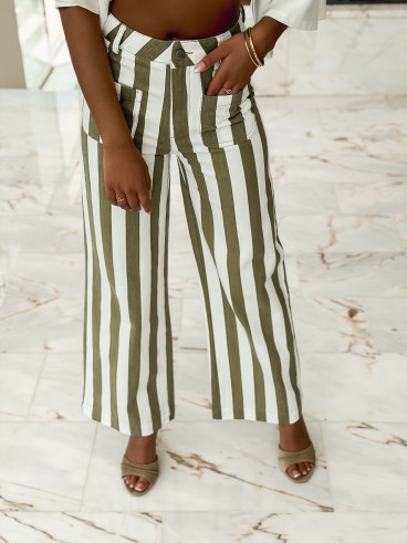 Pantalon Ligné Alizée - Kaki
