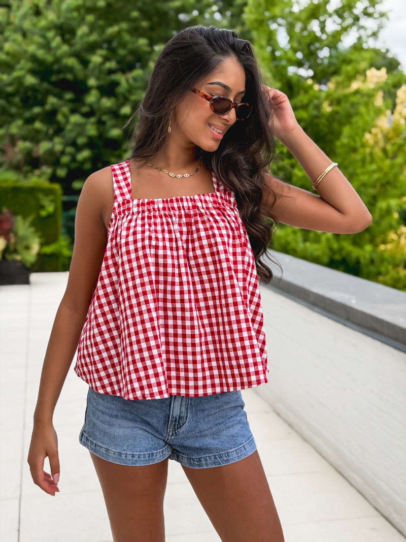 Blouse à carreaux Manolie - Rouge/Blanc