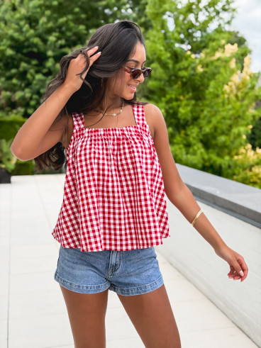 Blouse à carreaux Manolie - Rouge/Blanc