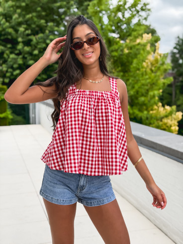 Blouse à carreaux Manolie - Rouge/Blanc