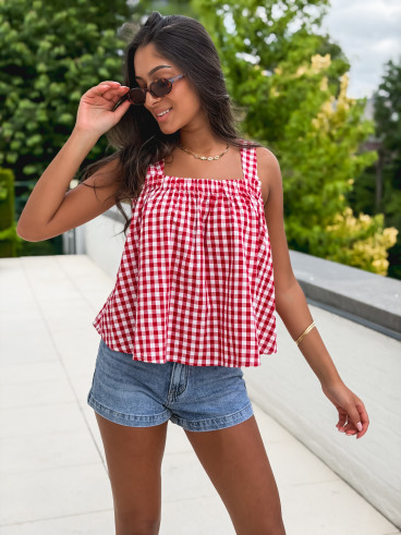 Blouse à carreaux Manolie - Rouge/Blanc