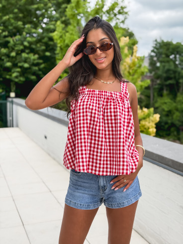 Blouse à carreaux Manolie - Rouge/Blanc