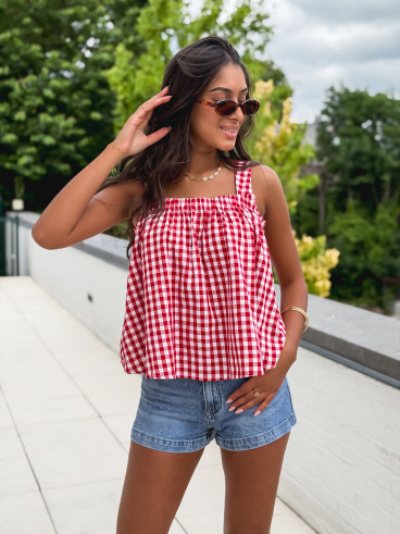 Blouse à carreaux Manolie - Rouge/Blanc