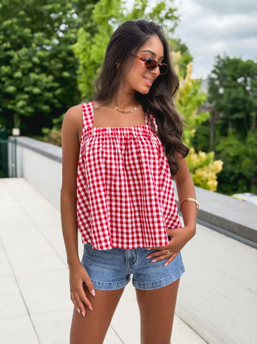 Blouse à carreaux Manolie - Rouge/Blanc