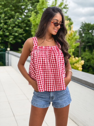 Blouse à carreaux Manolie - Rouge/Blanc