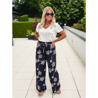 Pantalon à fleurs Mélissandre - Bleu marine