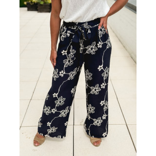 Pantalon à fleurs Mélissandre - Bleu marine
