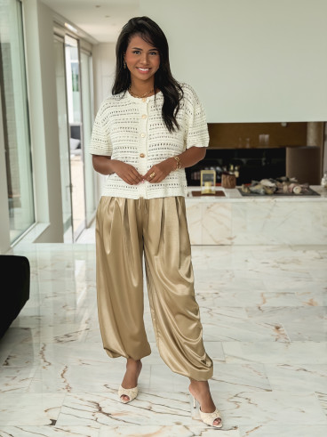 Pantalon satiné Nysa - Taupe