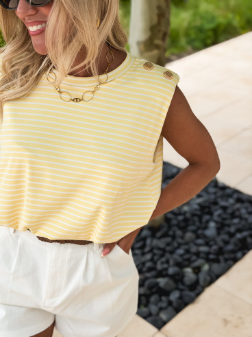 T-shirt ligné Sunday - Jaune