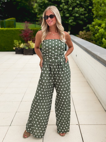Combinaison pantalon à pois Laorie - Kaki Combinaison pantalon à pois Laorie - Kaki