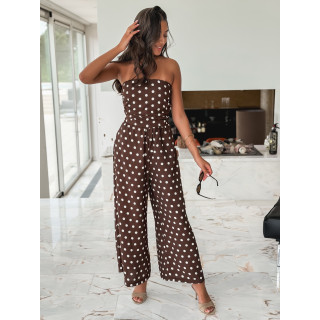 Combinaison pantalon à pois Laorie - Chocolat