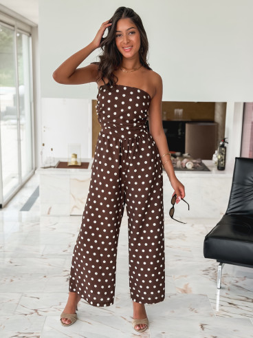 Combinaison pantalon à pois Laorie - Chocolat Combinaison pantalon à pois Laorie - Chocolat