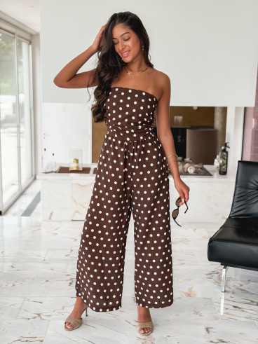 Combinaison pantalon à pois Laorie - Chocolat Combinaison pantalon à pois Laorie - Chocolat