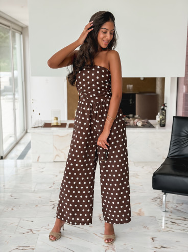 Combinaison pantalon à pois Laorie - Chocolat Combinaison pantalon à pois Laorie - Chocolat