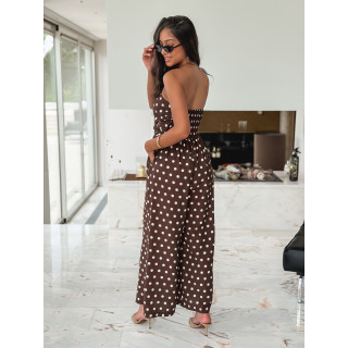Combinaison pantalon à pois Laorie - Chocolat