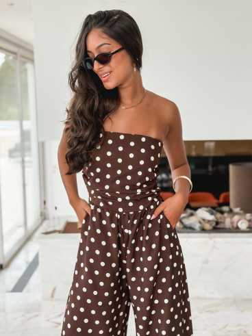 Combinaison pantalon à pois Laorie - Chocolat Combinaison pantalon à pois Laorie - Chocolat