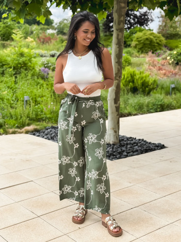 Pantalon à fleurs Mélissandre - Kaki