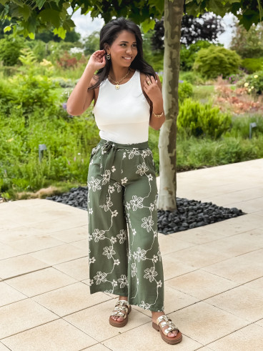 Pantalon à fleurs Mélissandre - Kaki