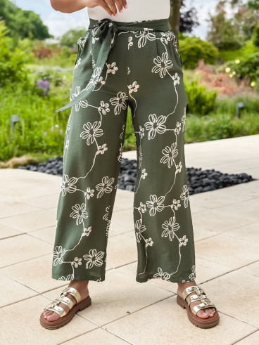 Pantalon à fleurs Mélissandre - Kaki