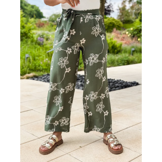 Pantalon à fleurs Mélissandre - Kaki