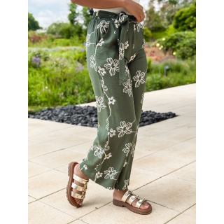 Pantalon à fleurs Mélissandre - Kaki