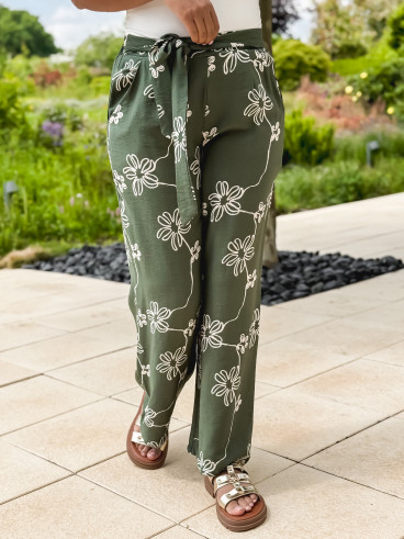 Pantalon à fleurs Mélissandre - Kaki