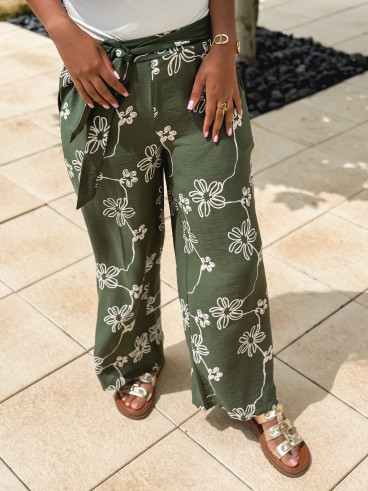 Pantalon à fleurs Mélissandre - Kaki