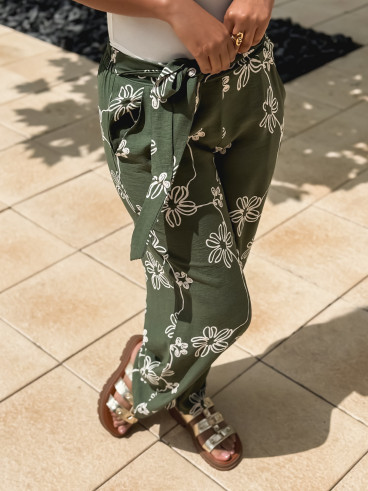Pantalon à fleurs Mélissandre - Kaki