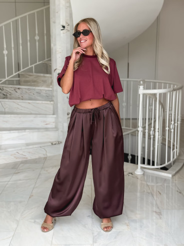 Pantalon satiné Nysa - Chocolat Pantalon satiné Nysa - Chocolat
