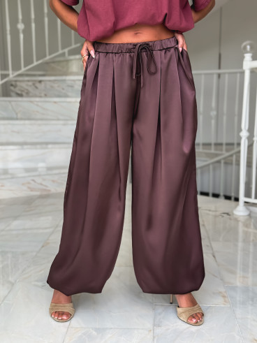 Pantalon satiné Nysa - Chocolat Pantalon satiné Nysa - Chocolat