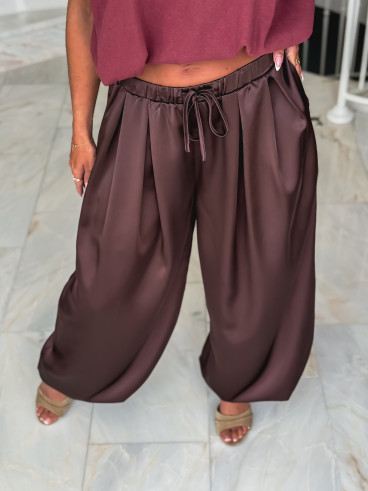 Pantalon satiné Nysa - Chocolat Pantalon satiné Nysa - Chocolat