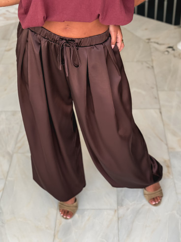 Pantalon satiné Nysa - Chocolat Pantalon satiné Nysa - Chocolat