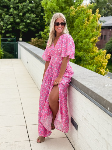 Robe longue à fleurs Kailie - Fuchsia