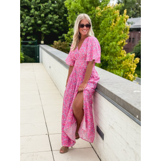 Robe longue à fleurs Kailie - Fuchsia