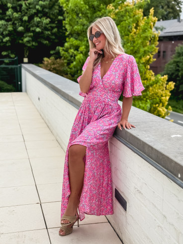 Robe longue à fleurs Kailie - Fuchsia
