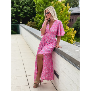 Robe longue à fleurs Kailie - Fuchsia