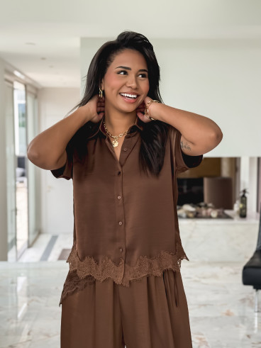 Chemise manches courtes Sybille - Chocolat