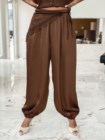 Pantalon satiné Sybille - Chocolat