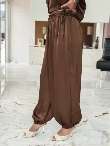 Pantalon satiné Sybille - Chocolat