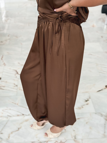 Pantalon satiné Sybille - Chocolat